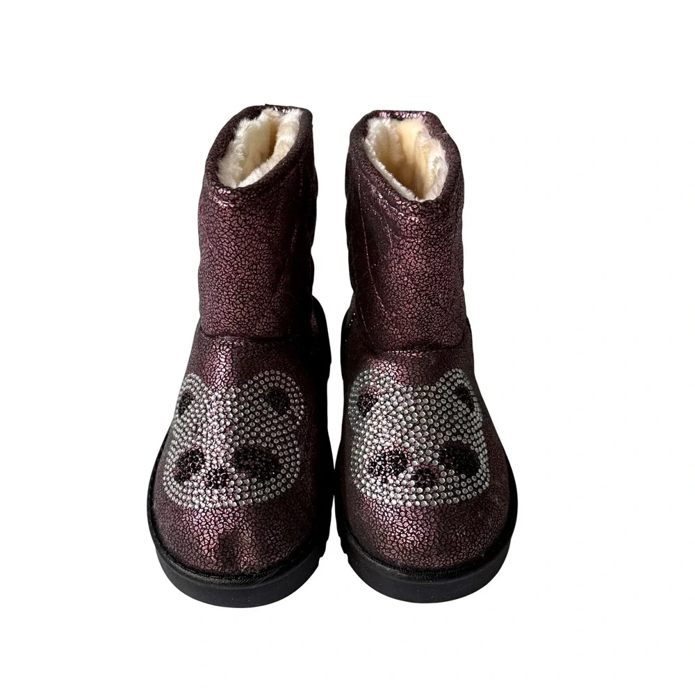 Ld-baby Girls Metallic Purple Quilted Panda Rhinestone Faux Fur Boots Sz 27